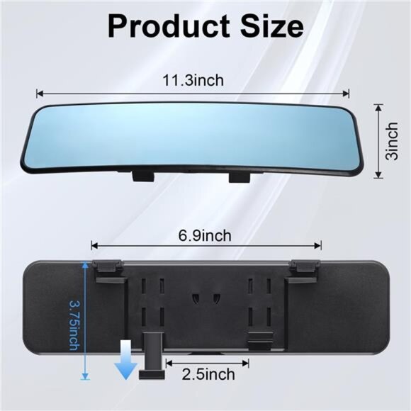 Anti Glare Rear View Mirror 11.2''(285mm), Wide Angle Panoramic Convex Curve - Picture 4 of 8
